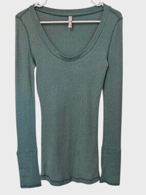 Free People We the Free Cyprus Green Thermal Top with Motor Cuffs Size M